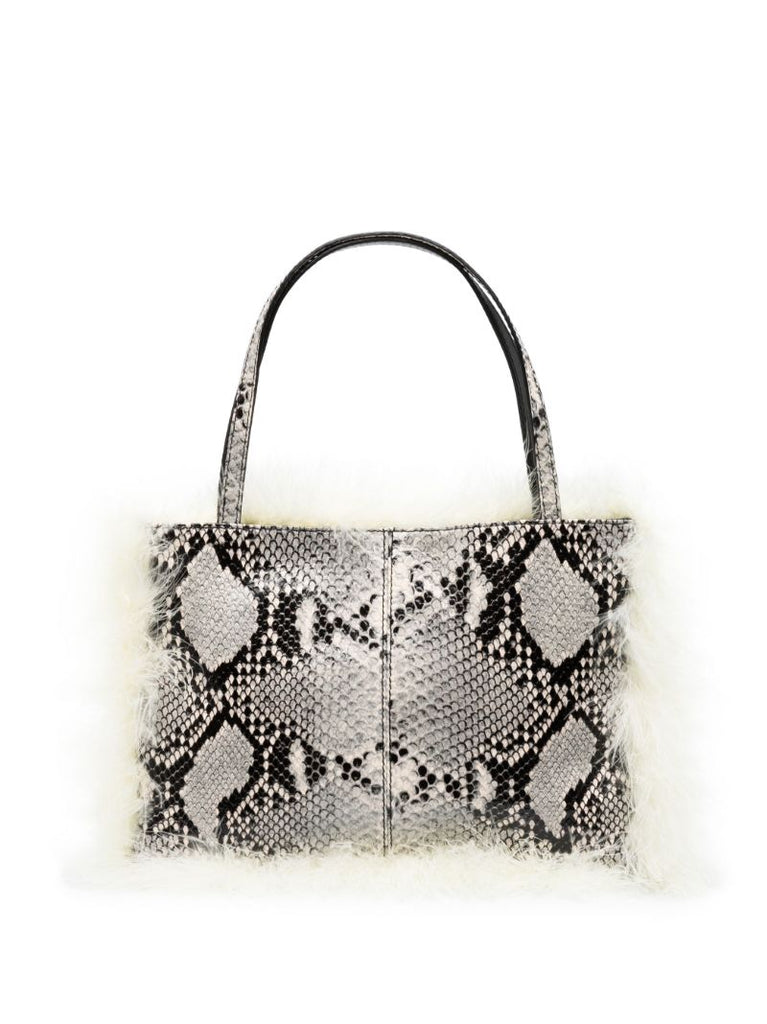 White Suki Snakeskin-effect Feather-insert Tote Bag