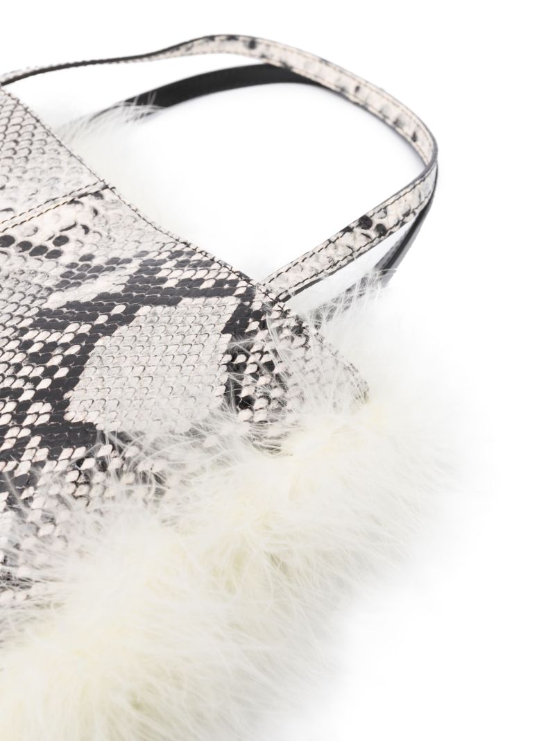 White Suki Snakeskin-effect Feather-insert Tote Bag
