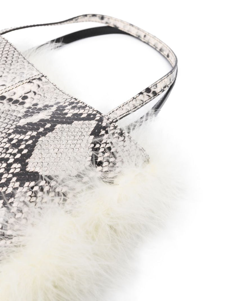 White Suki Snakeskin-effect Feather-insert Tote Bag