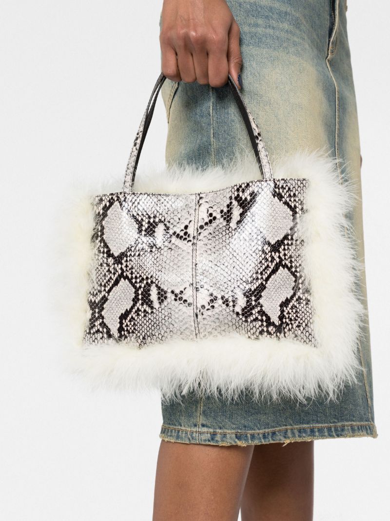White Suki Snakeskin-effect Feather-insert Tote Bag