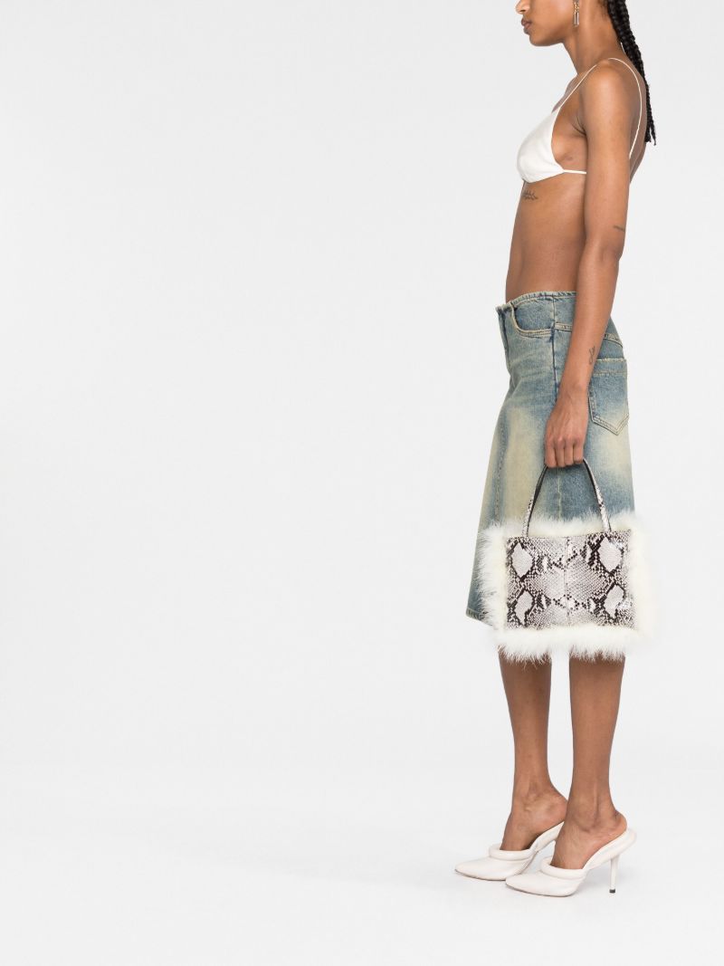 White Suki Snakeskin-effect Feather-insert Tote Bag