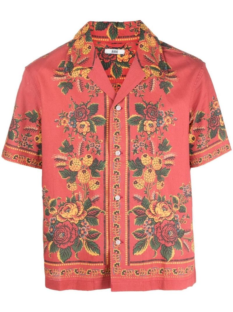 Red Cotton Floribunda Shirt