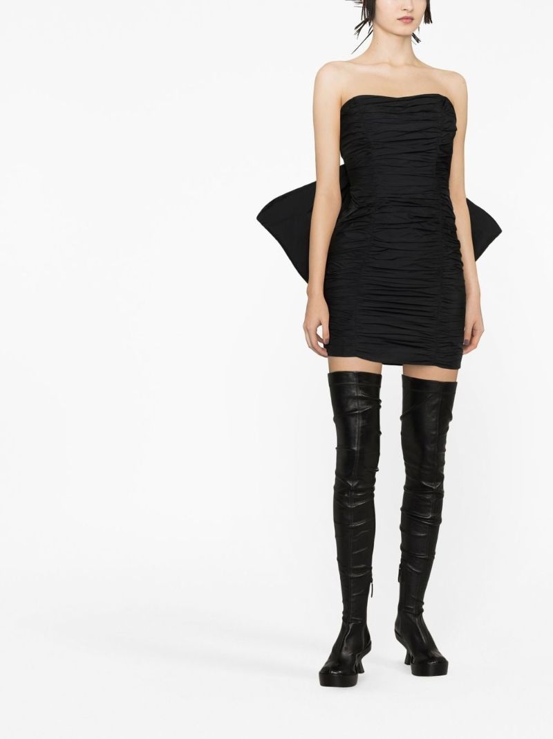 Black Bow Detail Ruched Mini Dress