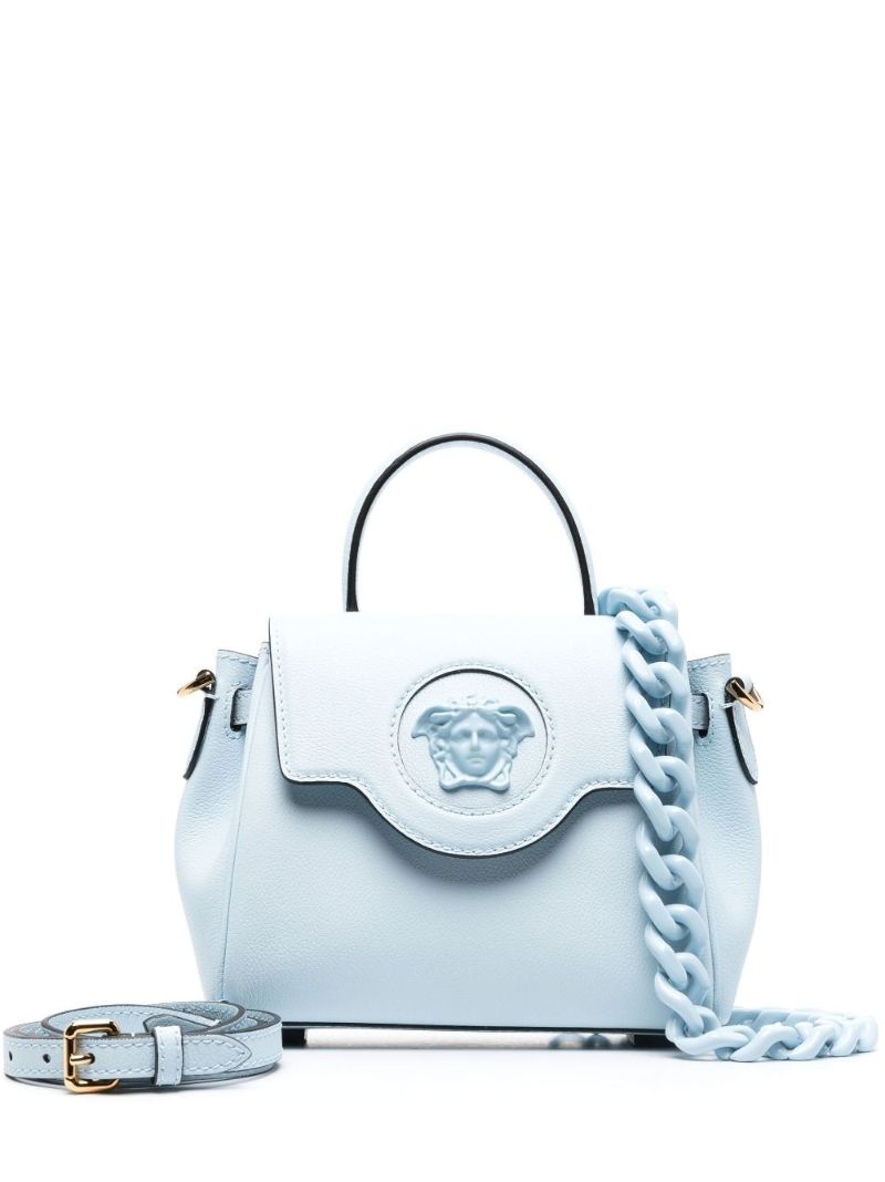 Blue Small La Medusa Leather Tote Bag