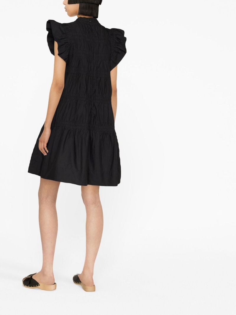 Black Steph Shirred Cotton Mini Dress