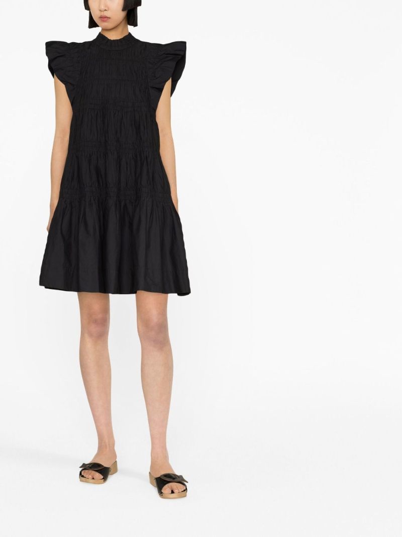 Black Steph Shirred Cotton Mini Dress