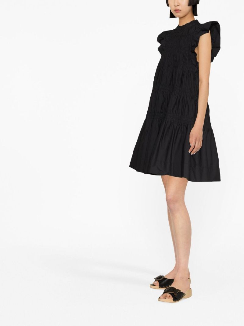 Black Steph Shirred Cotton Mini Dress