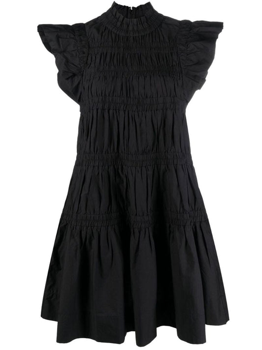 Black Steph Shirred Cotton Mini Dress