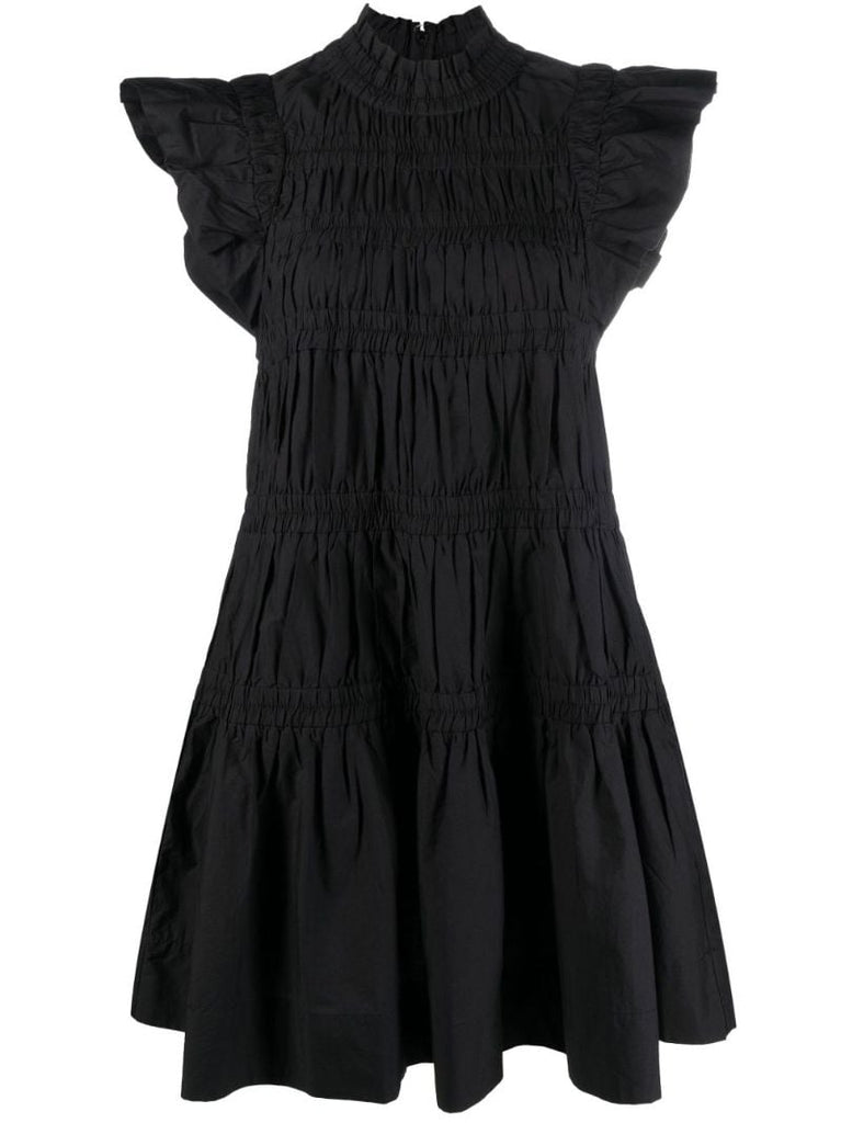 Black Steph Shirred Cotton Mini Dress