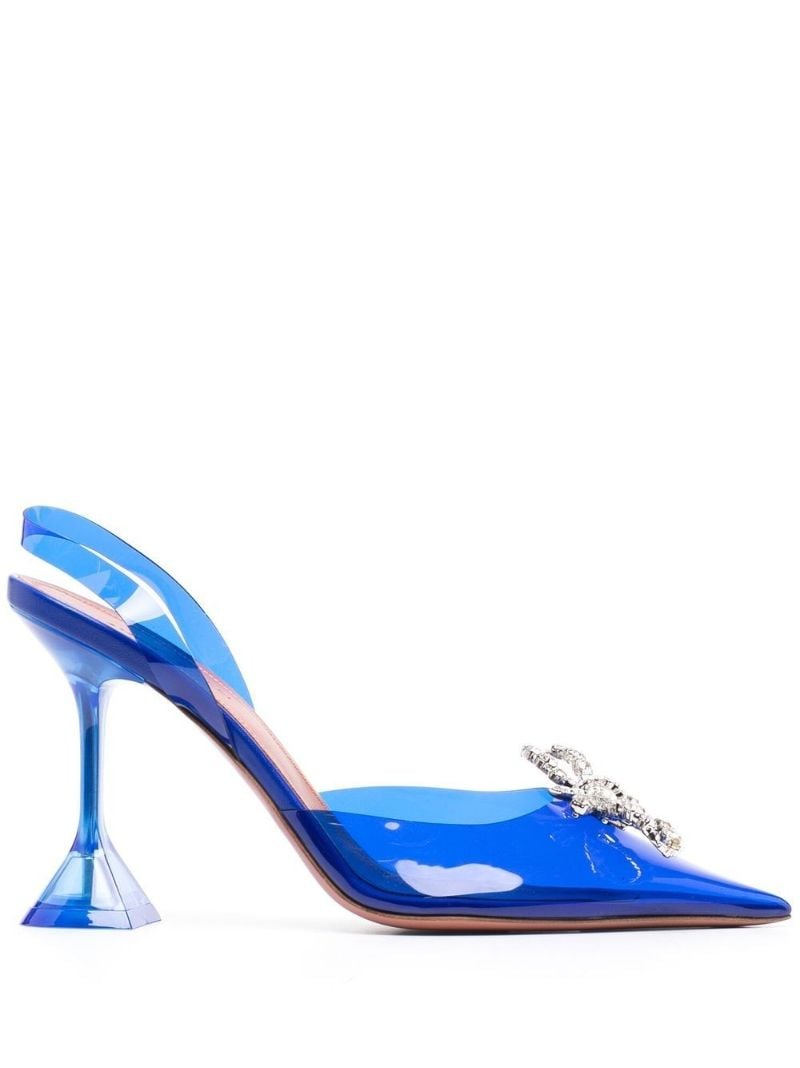 Blue Rosie 95 Crystal Pointed Toe Bow Pumps