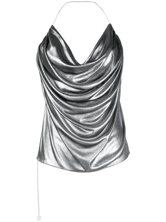 Silver Laminated Draped Top