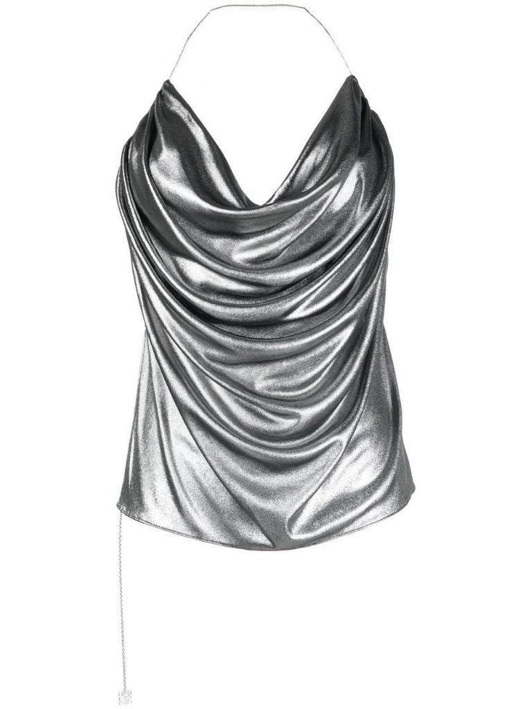 Silver Laminated Draped Top