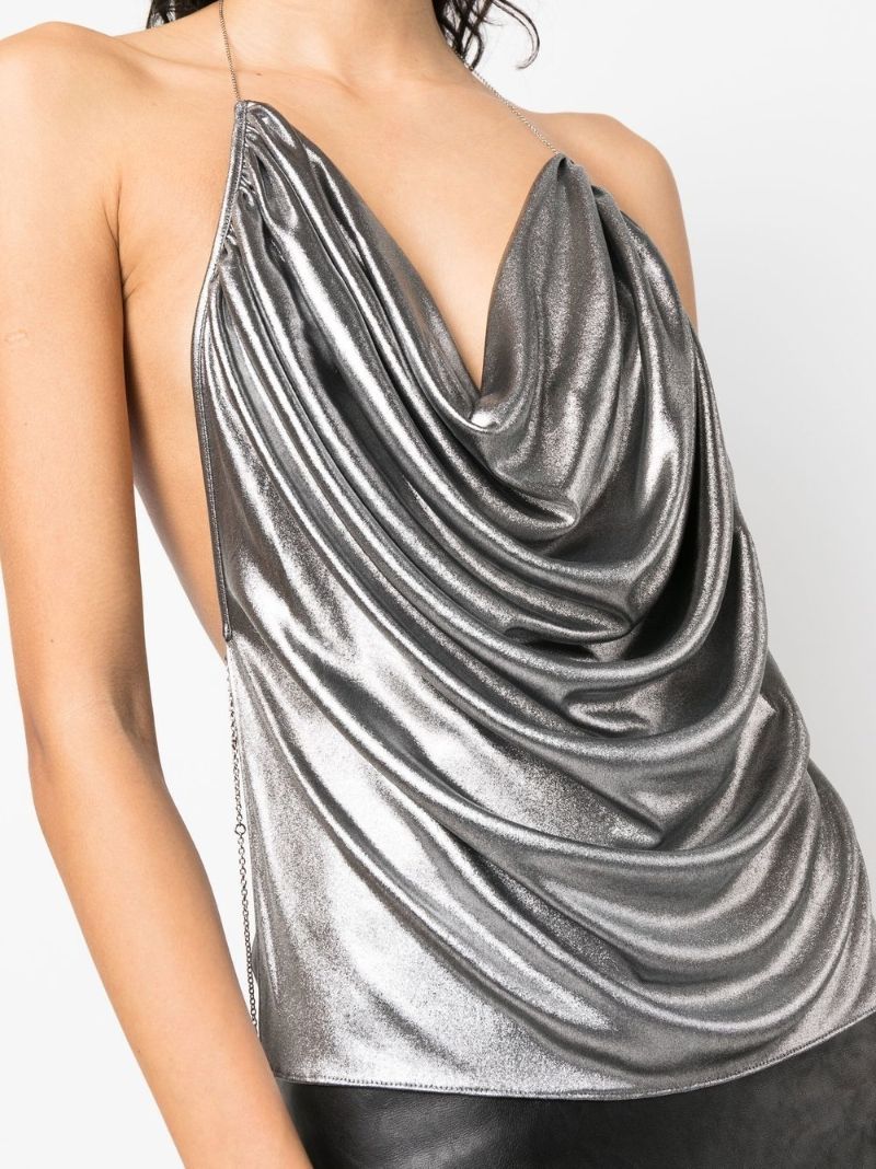 Silver Laminated Draped Top