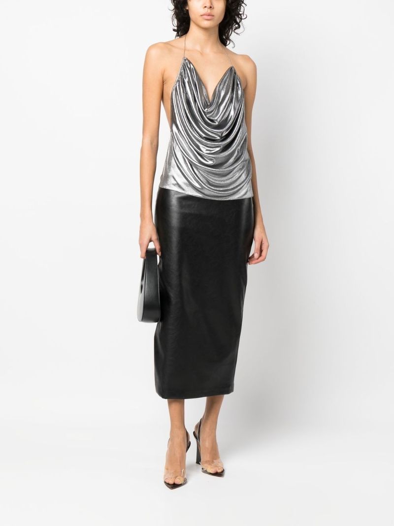 Silver Laminated Draped Top