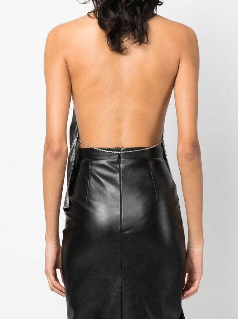 Silver Laminated Draped Top