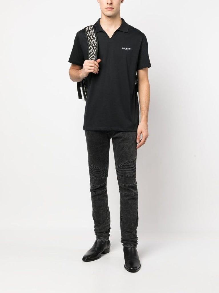 Black Logo Print Cotton Polo Shirt