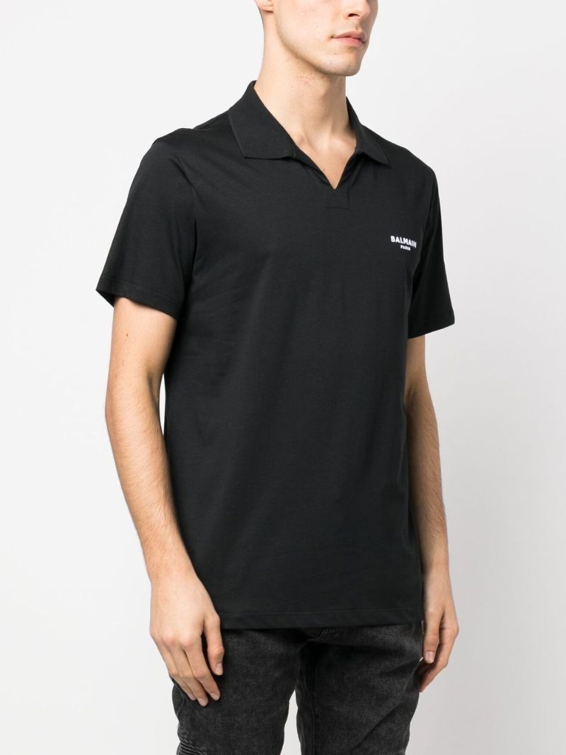 Black Logo Print Cotton Polo Shirt