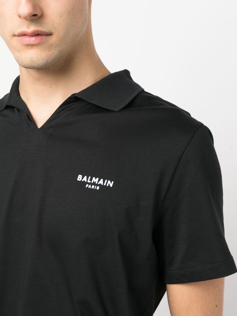 Black Logo Print Cotton Polo Shirt