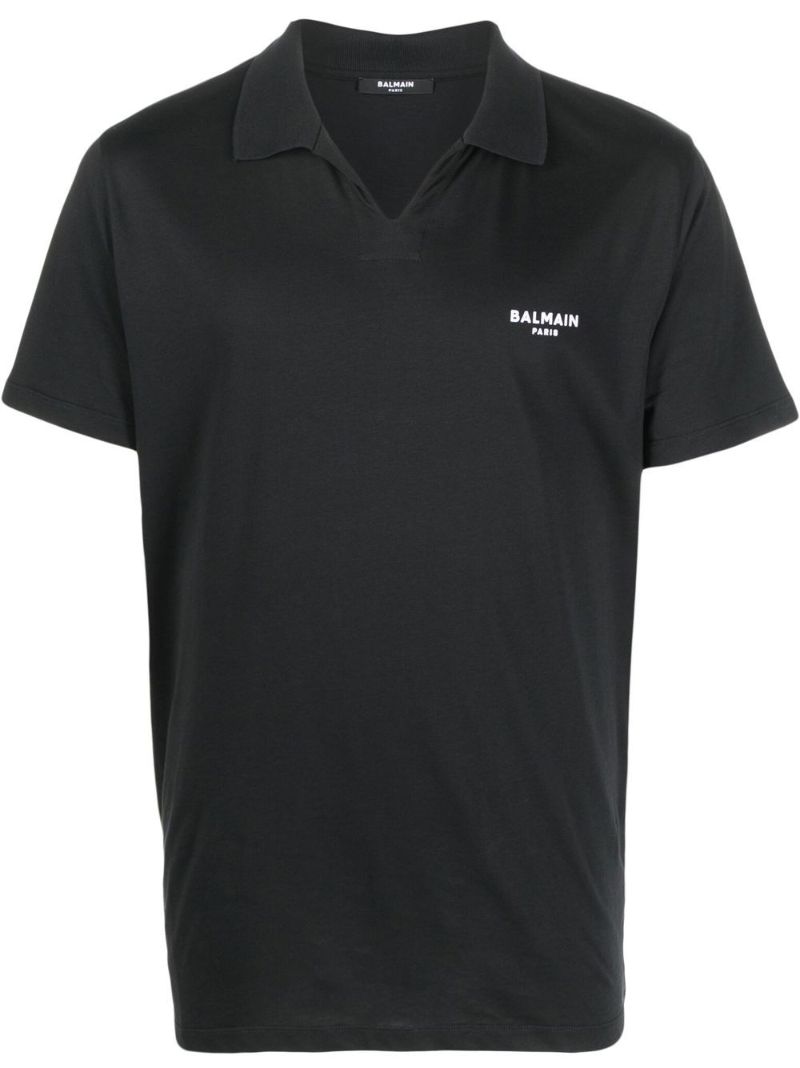 Black Logo Print Cotton Polo Shirt