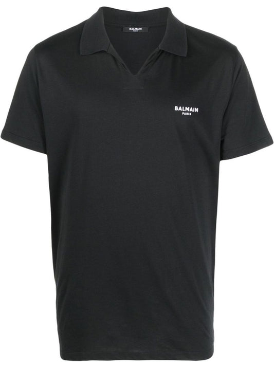 Black Logo Print Cotton Polo Shirt