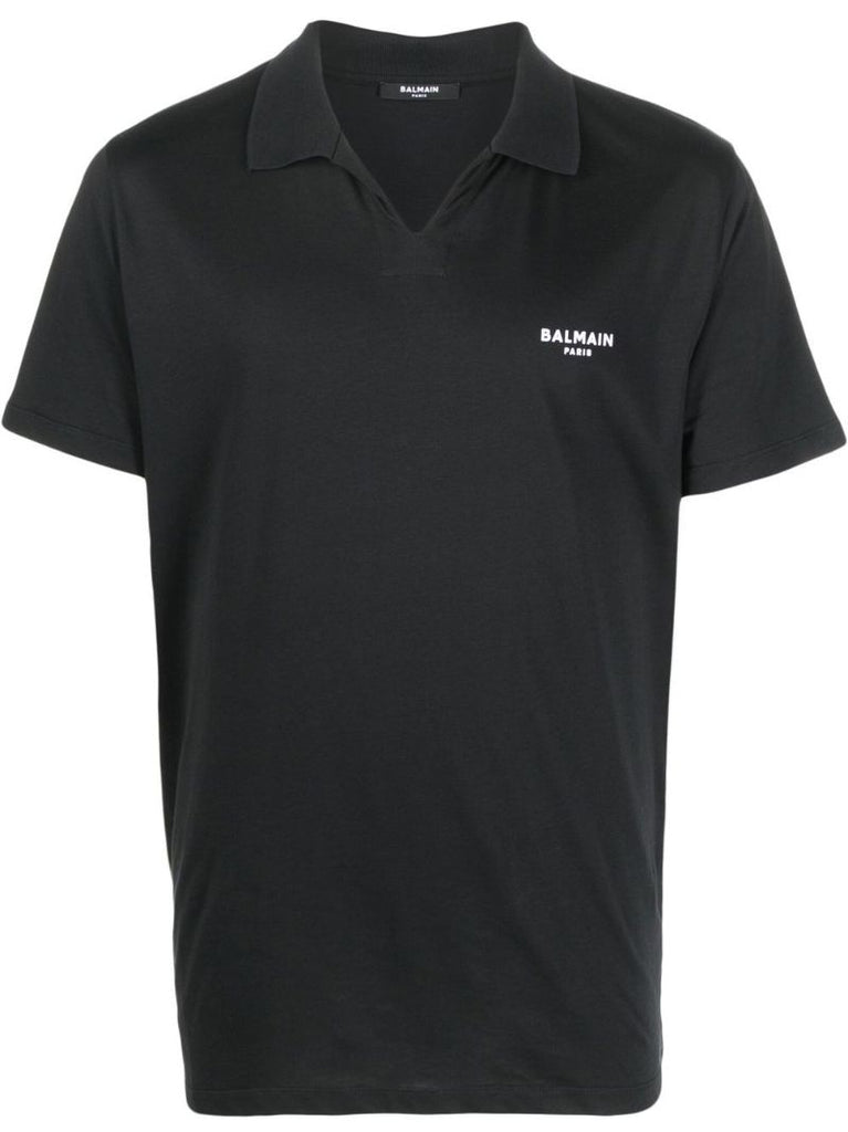 Black Logo Print Cotton Polo Shirt