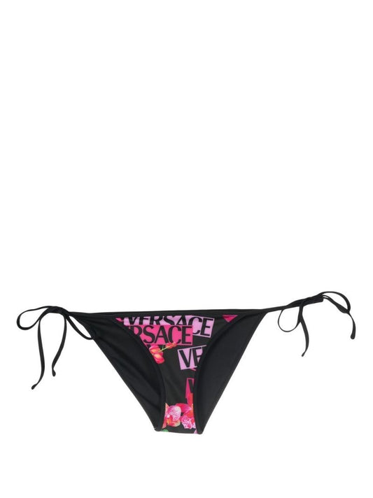 Black Floral Logo Print Bikini Bottoms