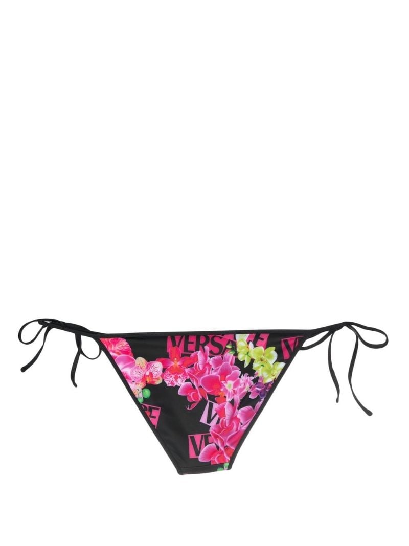 Black Floral Logo Print Bikini Bottoms