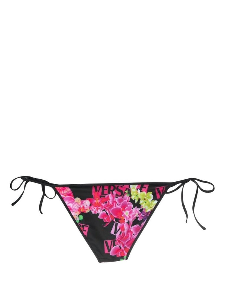 Black Floral Logo Print Bikini Bottoms