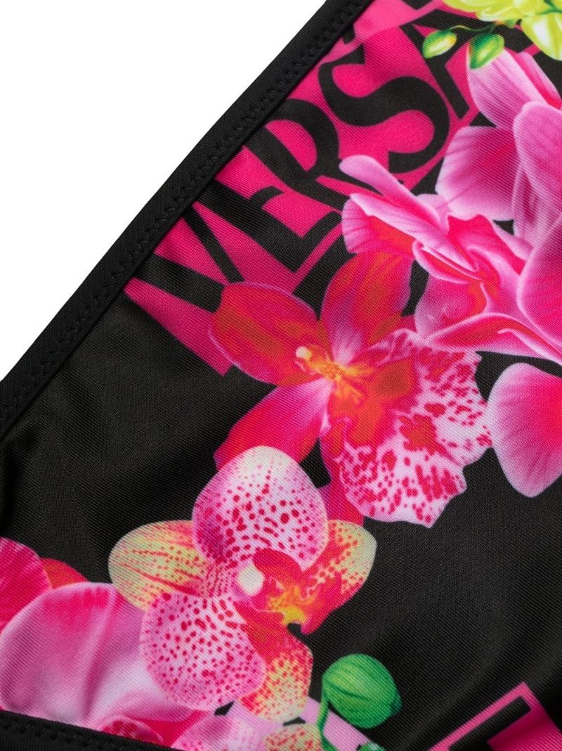 Black Floral Logo Print Bikini Bottoms