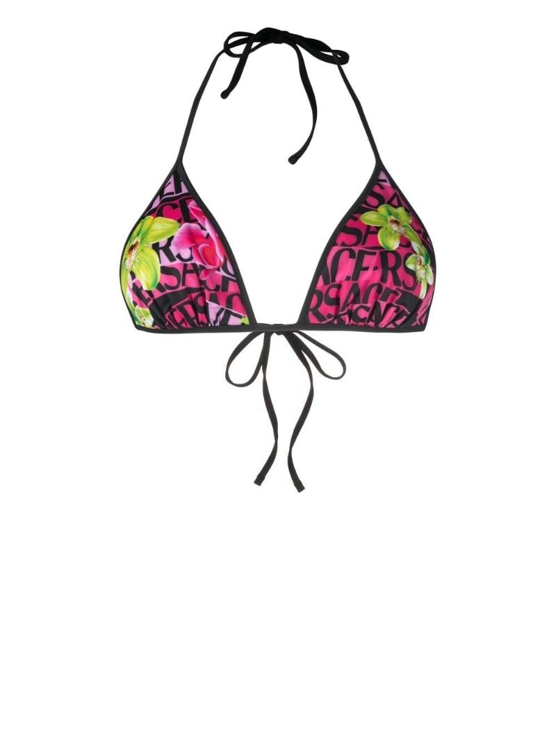 Pink Logo Orchid Print Reversible Bikini Top