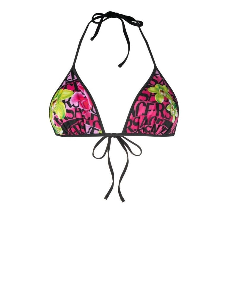 Pink Logo Orchid Print Reversible Bikini Top