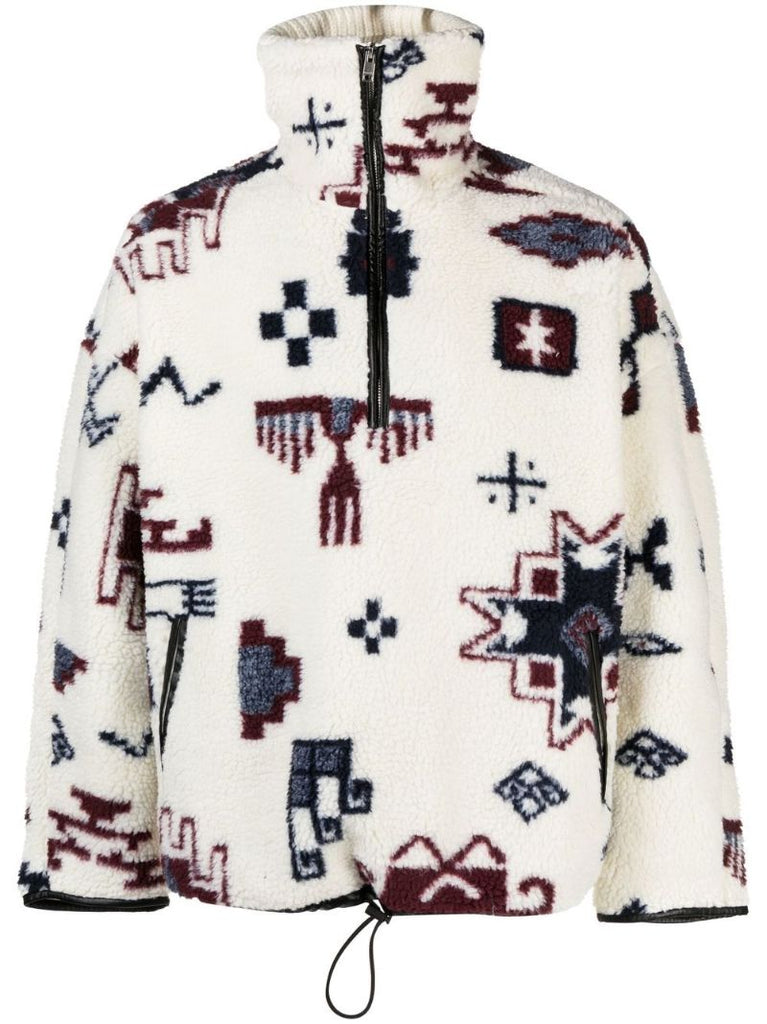 White Graphic Print Fleece Sweatshirt