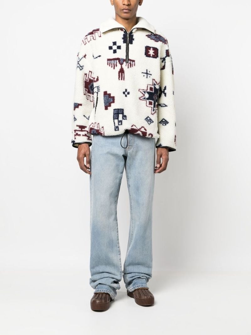 White Graphic Print Fleece Sweatshirt
