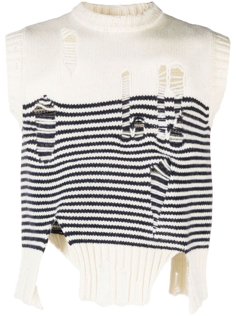 White and Blue Stripe Print Vest Top