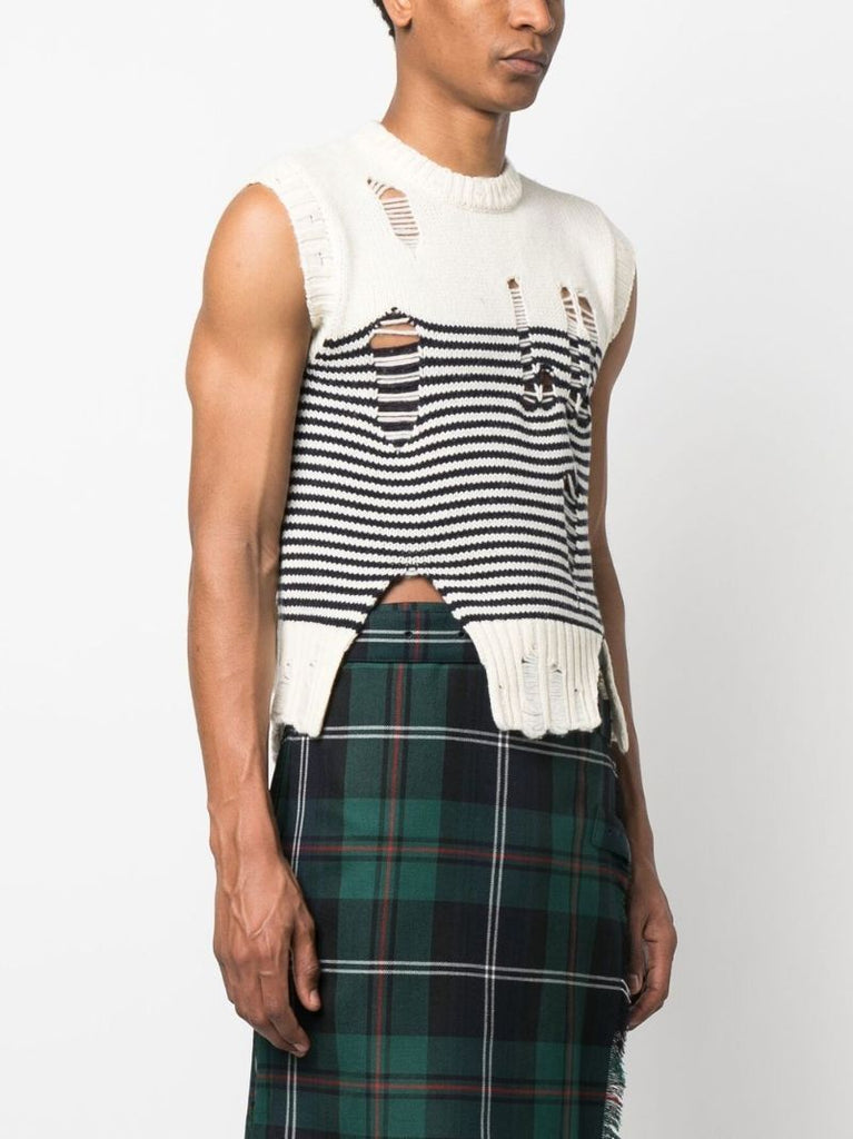 White and Blue Stripe Print Vest Top