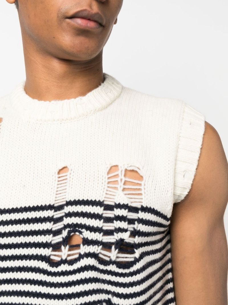 White and Blue Stripe Print Vest Top