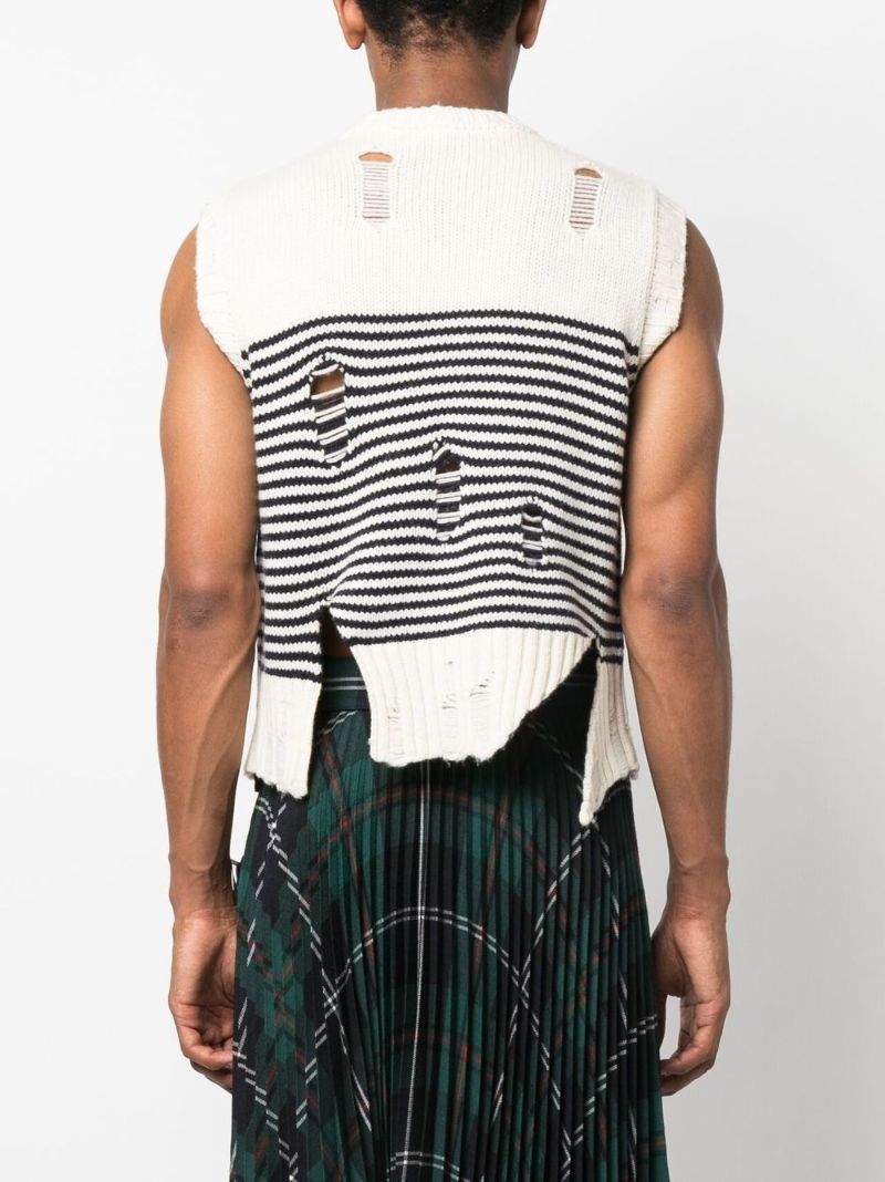 White and Blue Stripe Print Vest Top