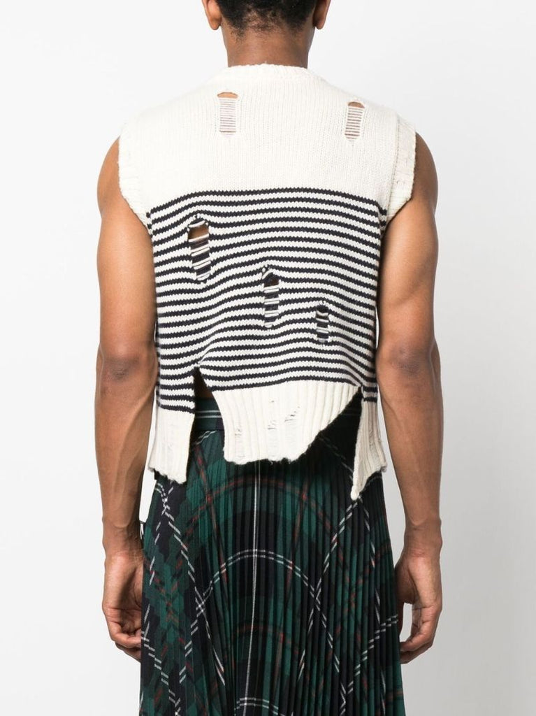 White and Blue Stripe Print Vest Top