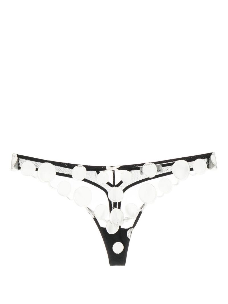 Black Polka Dot Embroidered Thong