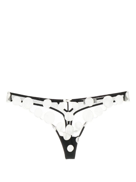 Black Polka Dot Embroidered Thong