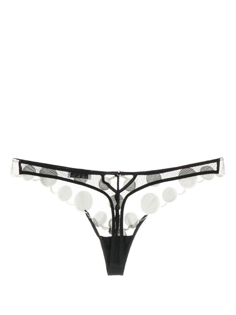 Black Polka Dot Embroidered Thong