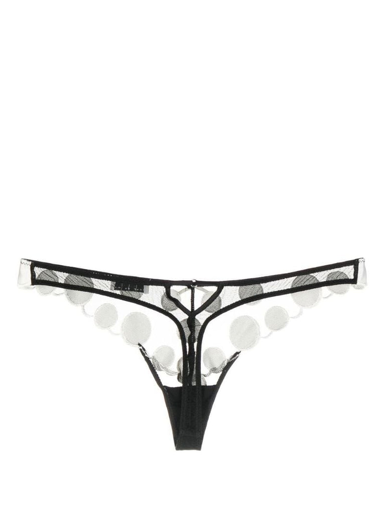 Black Polka Dot Embroidered Thong
