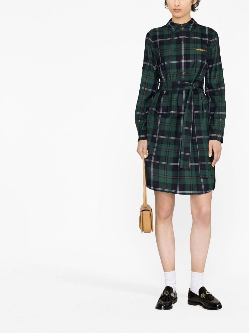 Green Checked Belted Wool Dress