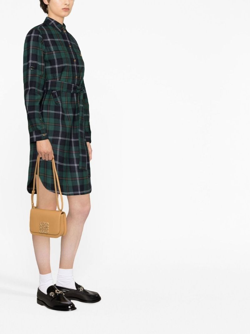 Green Checked Belted Wool Dress