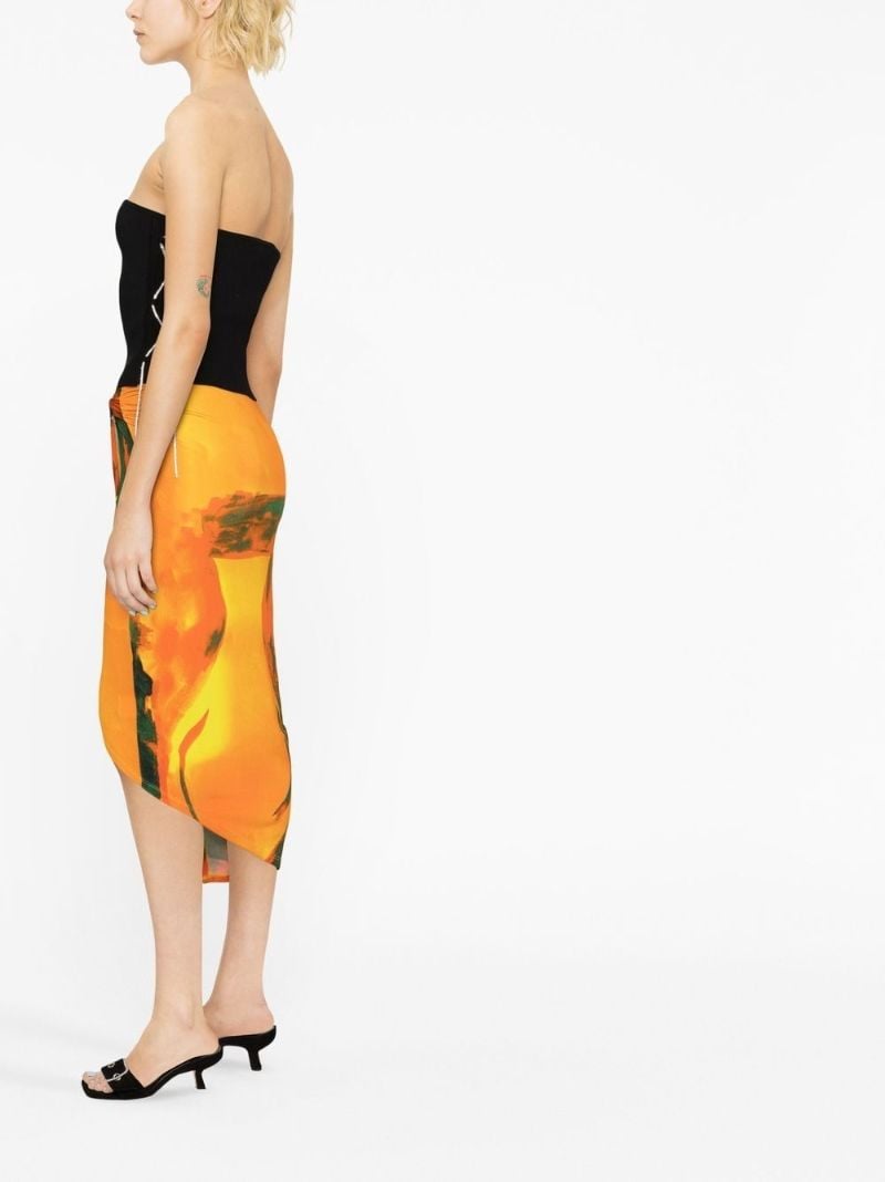 Yellow Coastline Checkmate Print Wrap Midi Skirt