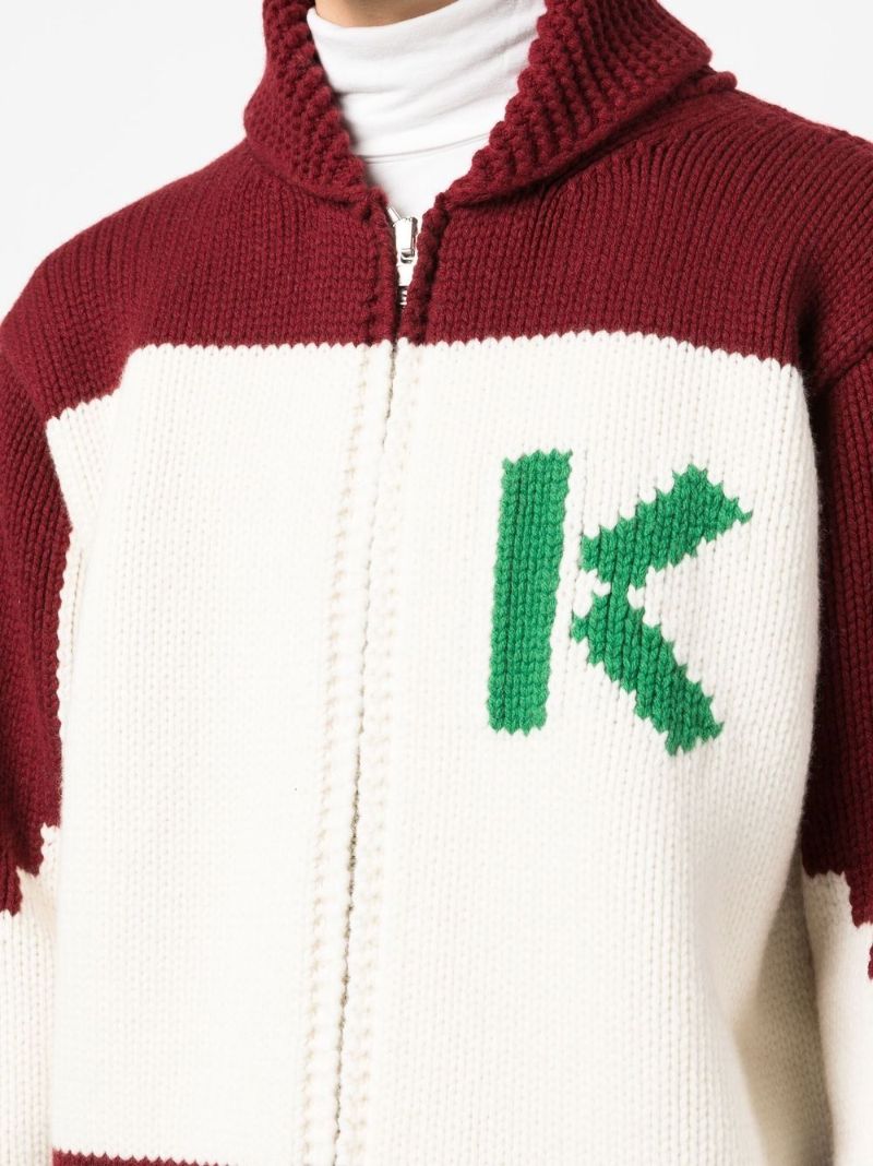 White Floral Intarsia Wool Cardigan