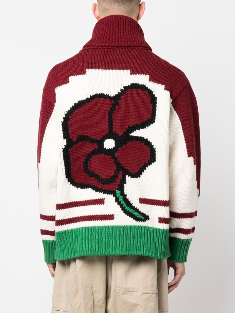 White Floral Intarsia Wool Cardigan