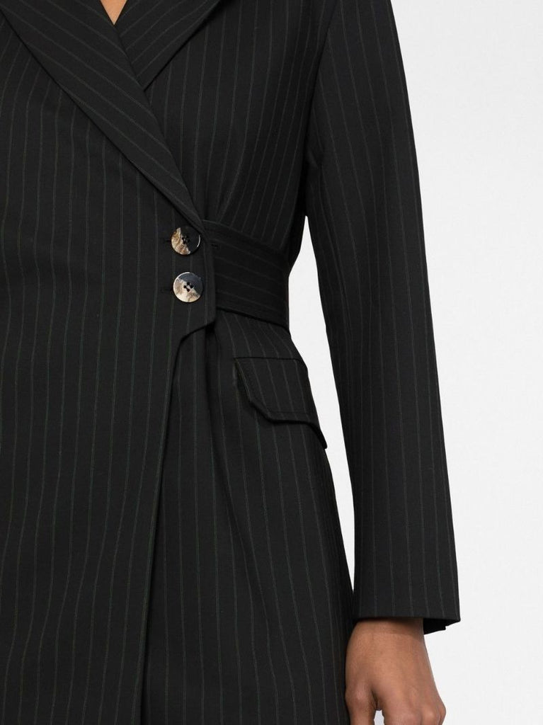 Black Pinstripe Asymmetric-front Blazer