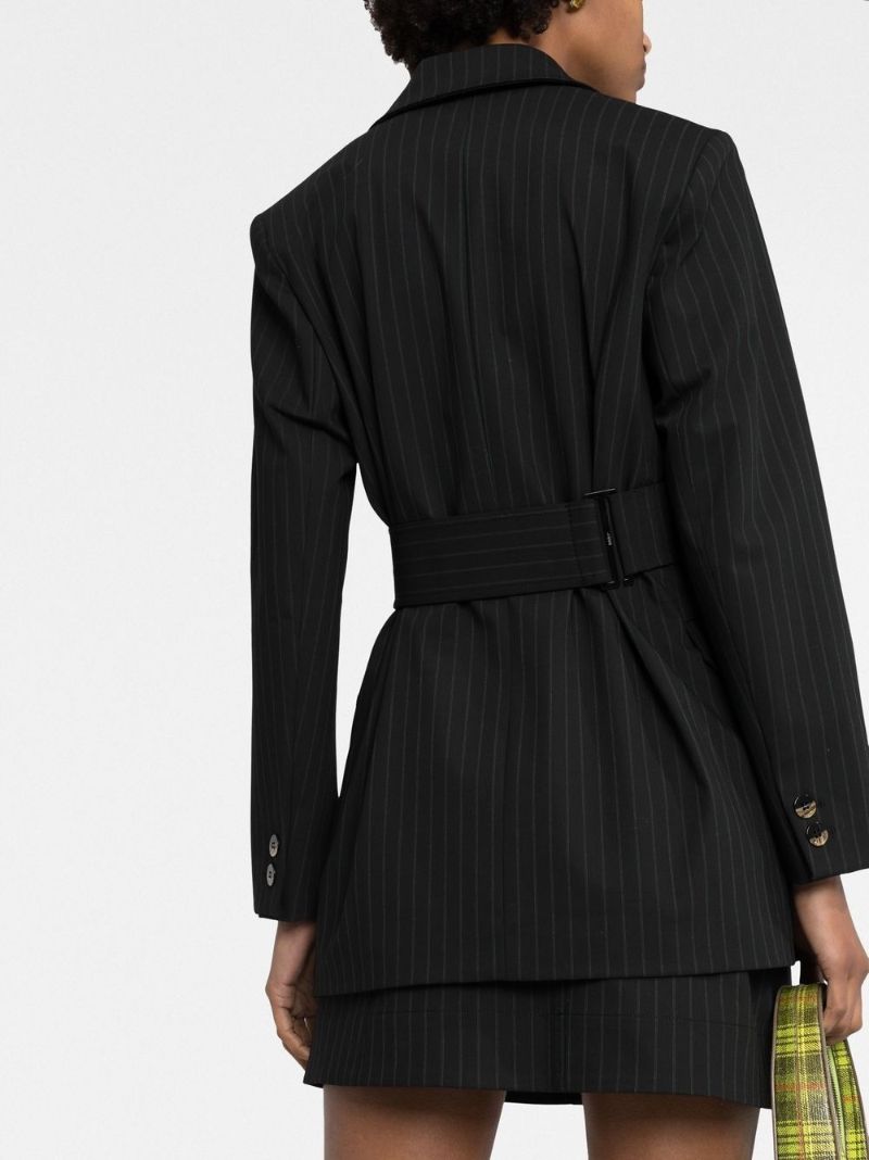 Black Pinstripe Asymmetric-front Blazer