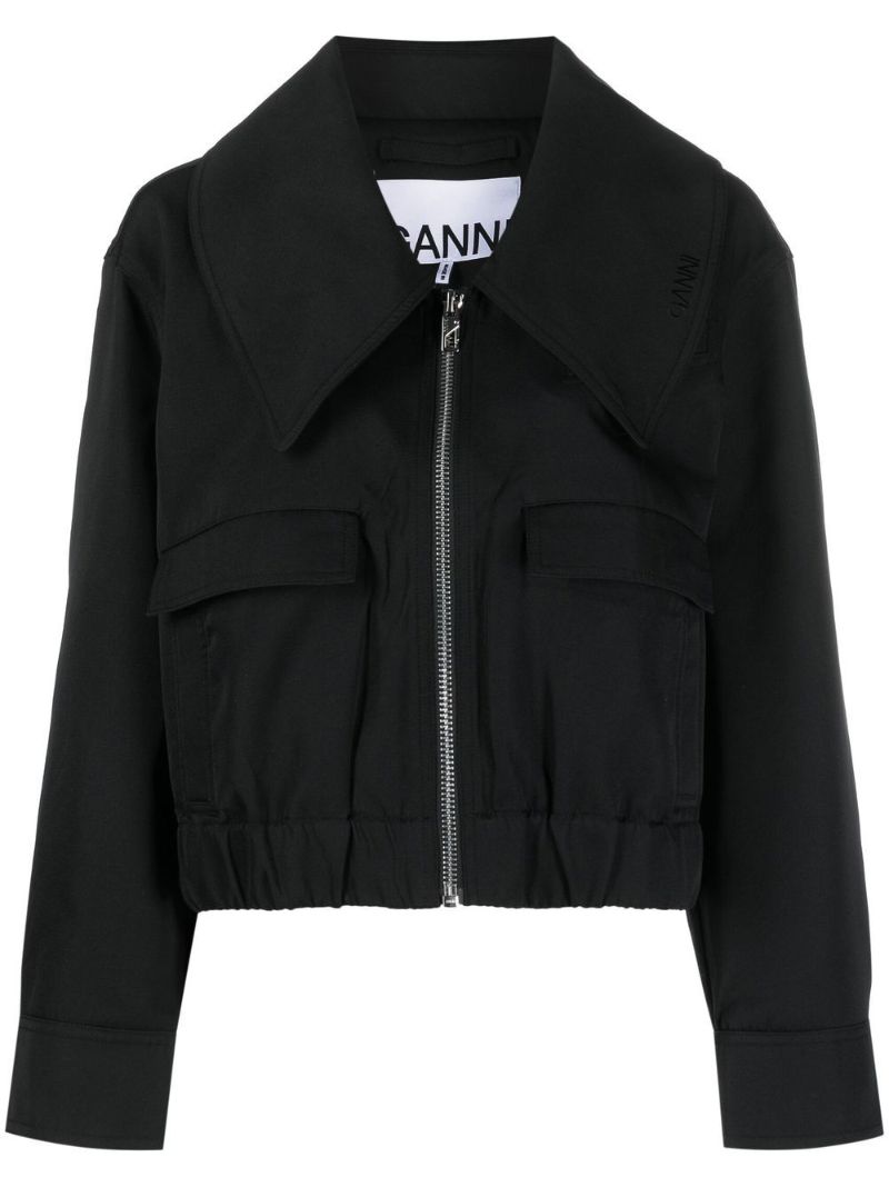 Black Wide Collar Twill Jacket